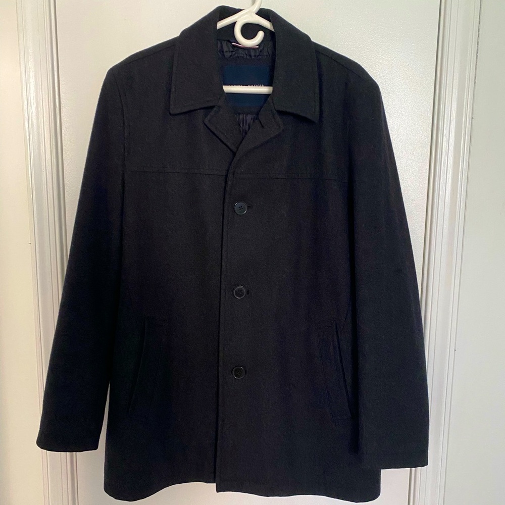 Tommy Hilfiger Men’s Large Dark Grey Wool Blend Peacoat